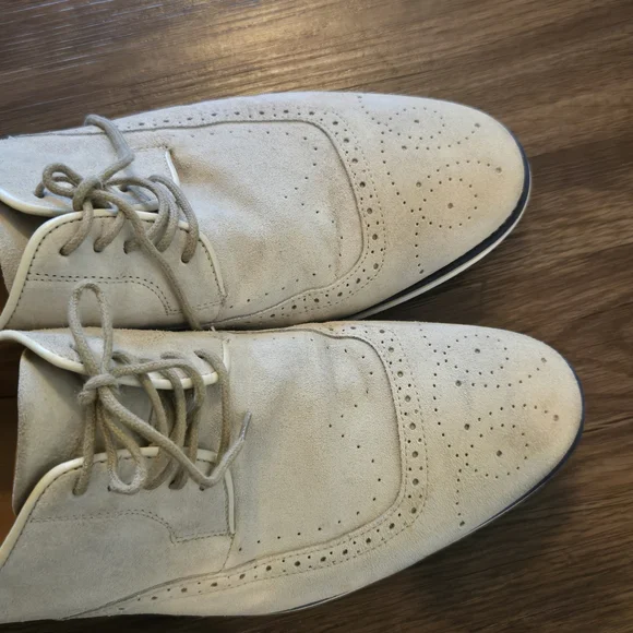 Cream Suede Bacco Bucci Wingtip Shoes Size 11.5 Mens - Picture 8 of 11